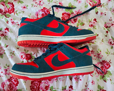 Nike SB Dunk Low Pro Low Top Sneaker Blau/Rot EU 42,5 Faux-Wildleder