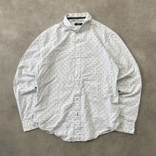 Boss Hugo Button-Up Men's Large Vintage Pattern Long Sleeve Shirt, White