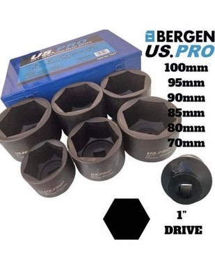 US PRO Tools 6 Stck. 1 Zoll Bohrer 6pt Jumbo Steckschlüssel 70, 80, 85, 90, 95, 100 mm 7544