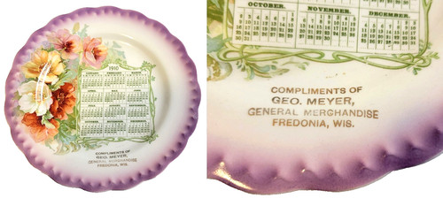 FREDONIA WISCONSIN Antique 1910 Calendar ADVERTISING PLATE Geo. Meyer SHOP/STORE