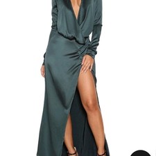 House of CB Black Long Sleeve Wrap Dress Med