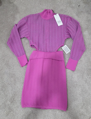 herve leger pink and purple dress Herve Leger Purple Knit Bandage Zip Up Mini Dress S