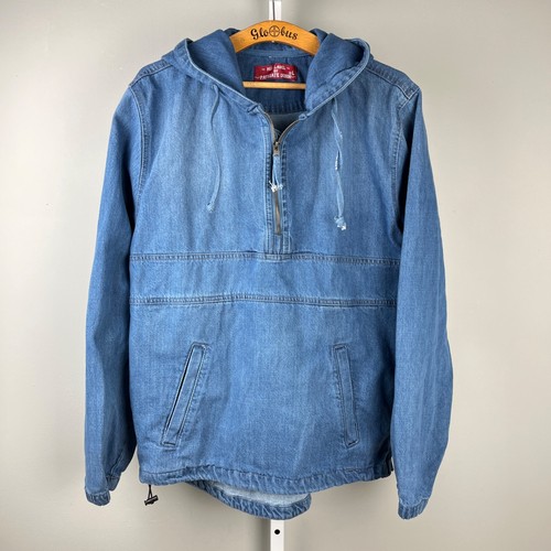 Red Label by Patriate Denim Mens L Jean Jacket Hoodie 1/4 Zip Pullover - Picture 2 of 8