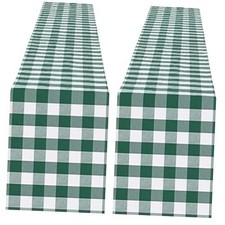 Green Plaid Table Runner 2 Packs 13 x 84 inch 2Pcs-13 x 84 Inches Green  White