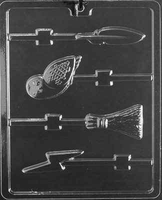 K174 Owl Bolt Broom Feather Wizard Lollipop Chocolate Candy Soap Mold with Ex...