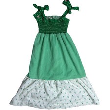 Vintage 70s Girls Boho Green Tiered Floral Maxi Dress 10