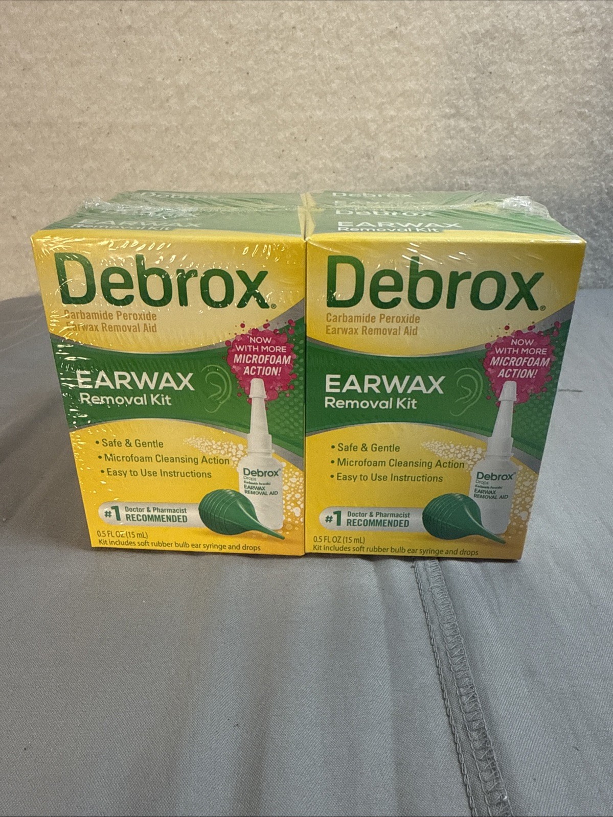 Debrox Earwax Removal Kit Lot of 4 with Drops & Syringe Bulbs, New