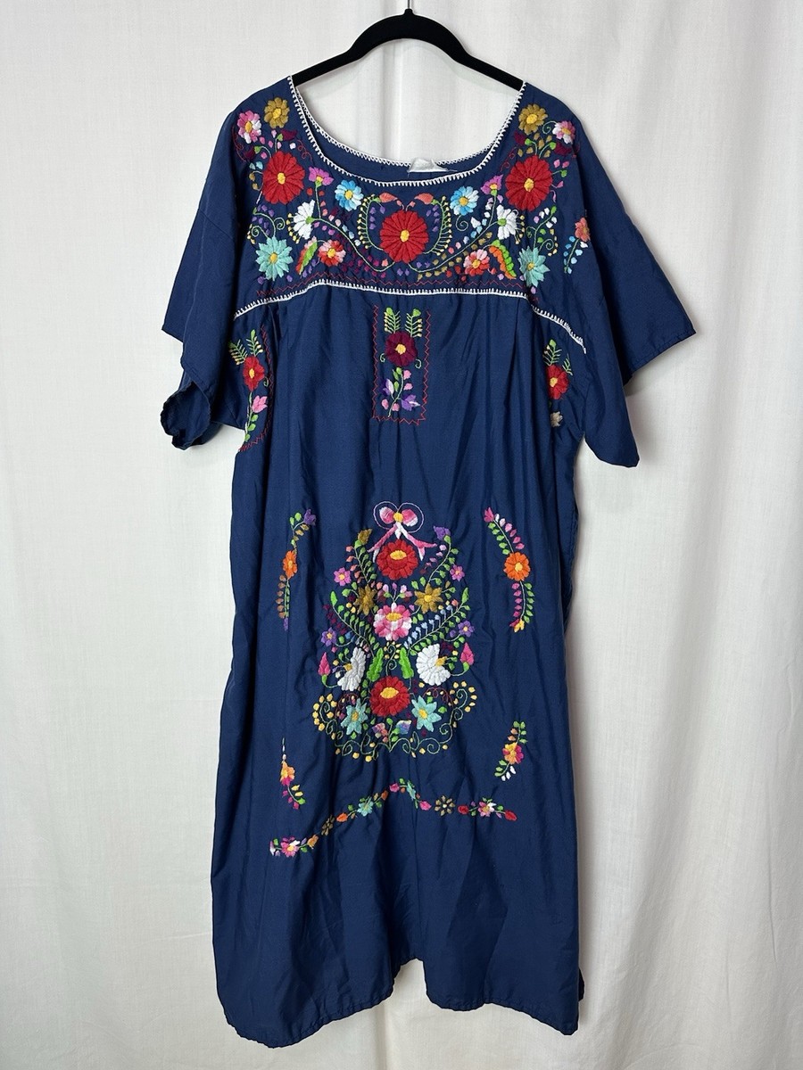 Embroidered Mexican Peasant Dress Womens Large Oaxaca Floral Boho Midi Huipil XL | eBay Embroidered Mexican Peasant Dress Womens Large Oaxaca Floral Boho Midi Huipil XL | eBay