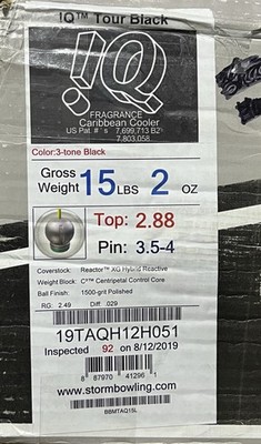 Storm IQ Tour Black Overseas 15 lb Bowling Ball New in Original
