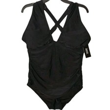 Daci Side Shirred 1 PC Swimsuit Womens size XL Black Wide Strap Slimming NWT