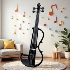 4/4 Full Size Silent Electric Beginner Violin Set - Headphones, Gloss Black