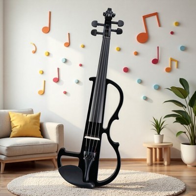 4/4 Full Size Beginner Silent Electric Violin Set - Case Bow Headphones Black