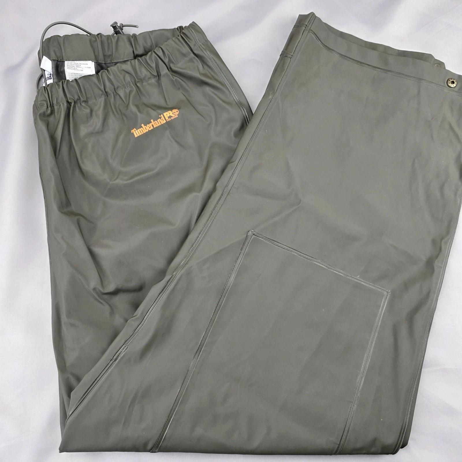 Timberland PRO Rain Pants Mens 2XL 41-43 Green Waterproof Workwear Elastic Waist