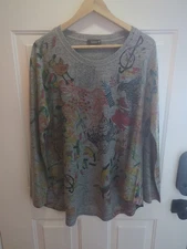 Inoah Tunic Top XL Knit Abtract Artsy Art To Wear Lagenlook Music Birds Heart