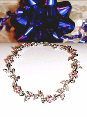 Vintage 90's PINK Austrian CRYSTAL Dainty SPARKLING FLOWERS On VINE Bracelet NOS