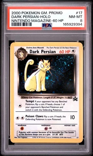 2000 POKEMON GAME PROMO NINTENDO MAGAZINE-60 HP #17 DARK PERSIAN-HOLO PSA 8