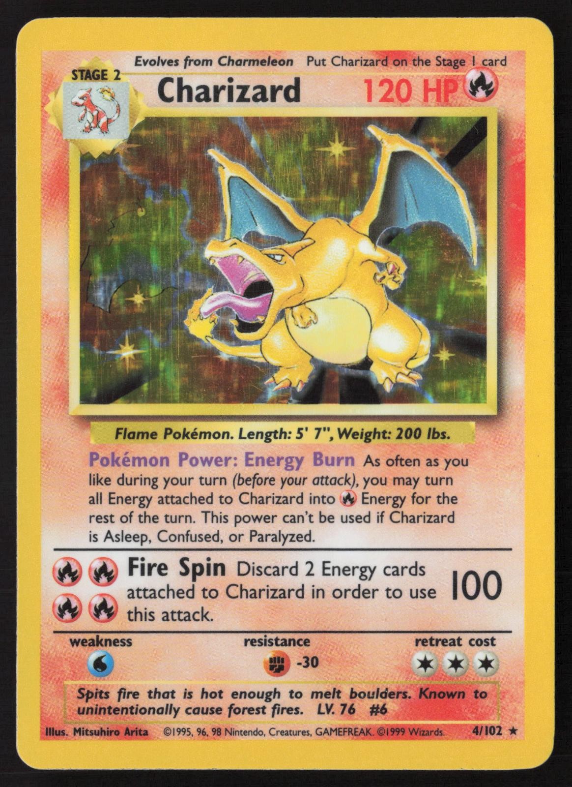 Charizard Full Holo 4/102 Pokemon Base Set Unlimited LP