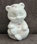 Fenton Milk Glass Bear Cub Figurine Handpainted Signed "Violets in the Snow"