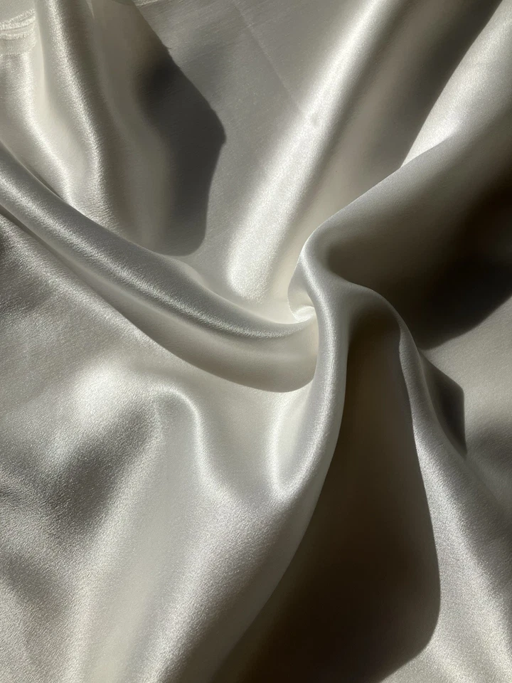 White 100% Pure Mulberry Silk Charmeuse Fabric, 25 Momme, 44” Wide , Luxury 6A - Image 2 of 4