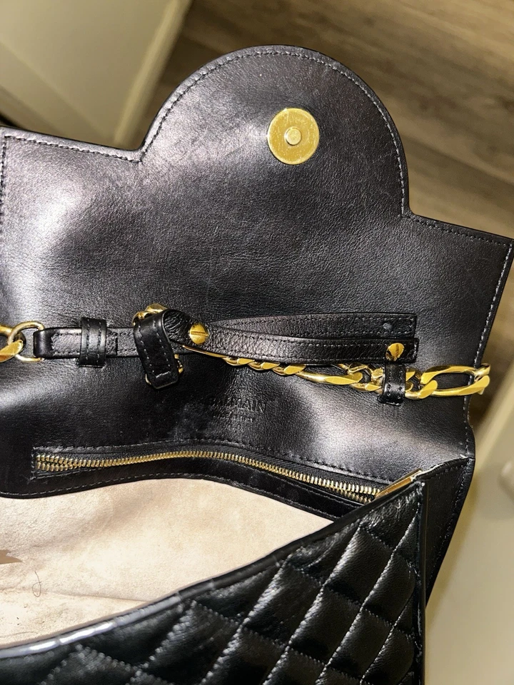 Balmain Black Quilted Crossbody Bag w/ Gold Accents - Image 3 of 4