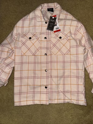 HFX Women's Relaxed Fit Front Snap Cozy Plaid Shirt Jacket