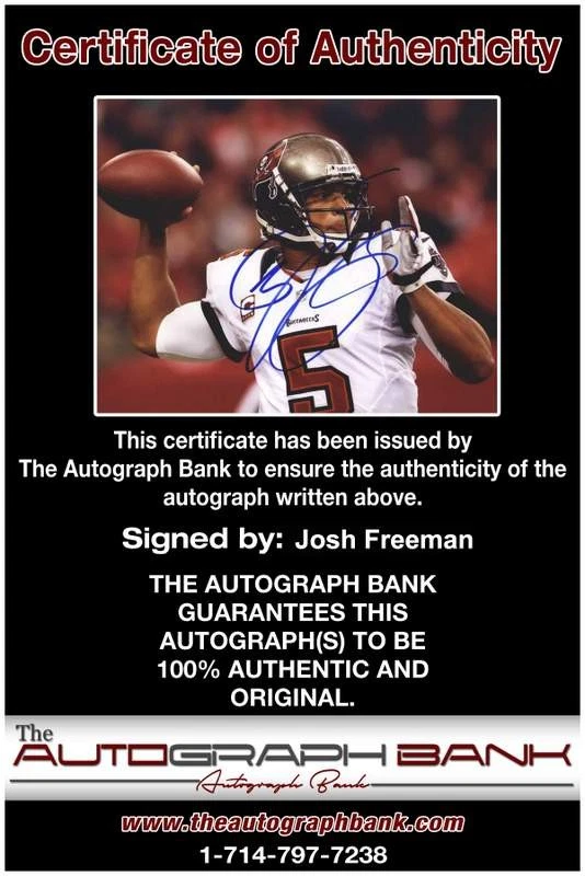 Foto firmada por Josh Freeman de fútbol americano NFL 8x10 con certificado autografiado (A0657 Foto 2 de 2