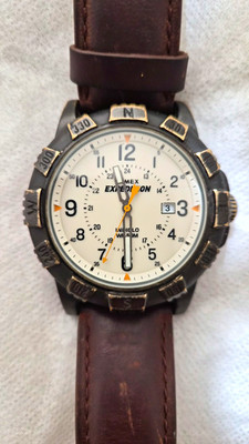 Timex T49990 Expedition Men's Quartz Wrist Watch Brown Leather Strap