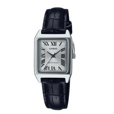 Casio Ladies Watch LTP-V007L-7B1 Classic Square Tank Silver Dial Black Leather