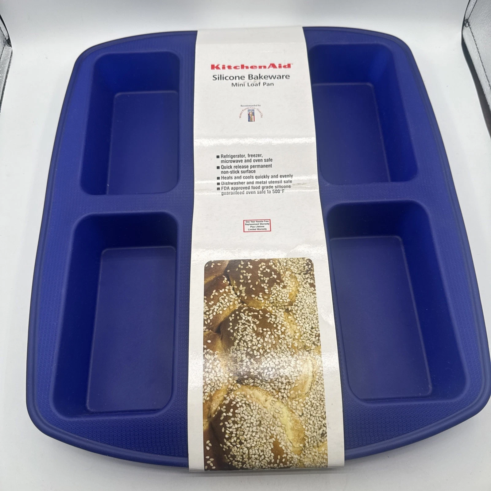 KitchenAid Silicone 6 Mini Loaf Bread Pan Mold Bakeware Blue Silicone NWT