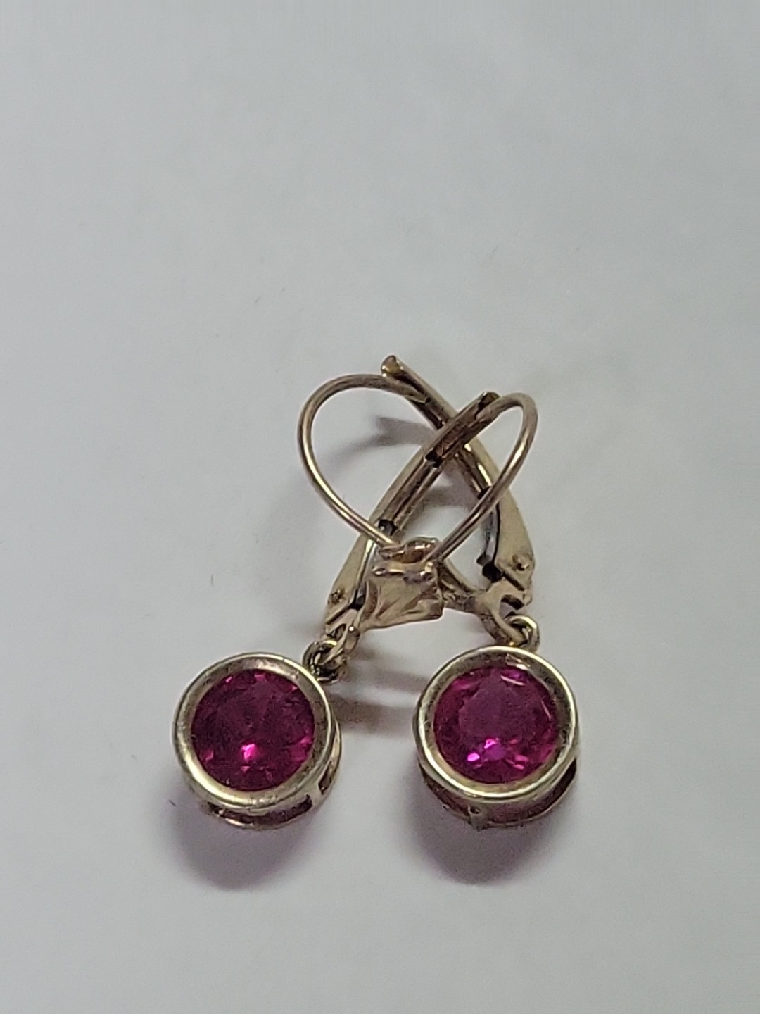 10K GOLD & RUBY LEAVERBACK  DANGLE EARRINGS LAB G… - image 6