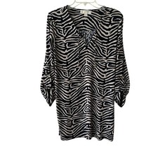 Michael Kors Sheath Dress Roll Tab Sleeves Zebra Print Black Cream Womens Medium