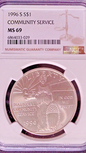 1996-S Community Service Commemorative Silver Dollar, NGC Graded MS69