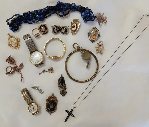 Vintage Costume Jewelry Lot Square Dance Watches Rings  Brooch