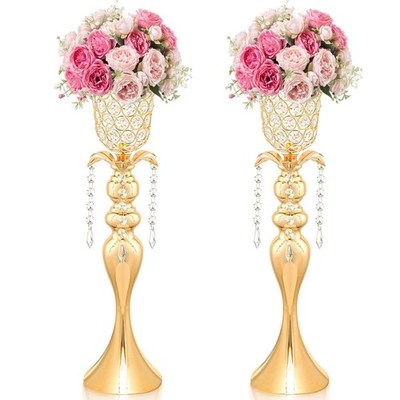 2Pcs Gold Crystal Metal Vase Set - Tulip & Trumpet Wedding Centerpieces, Arti...