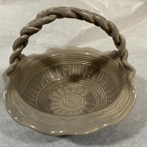 Van Briggle Original Pottery Basket W Braided Handle Gray Glazed 5” T Fred Wills