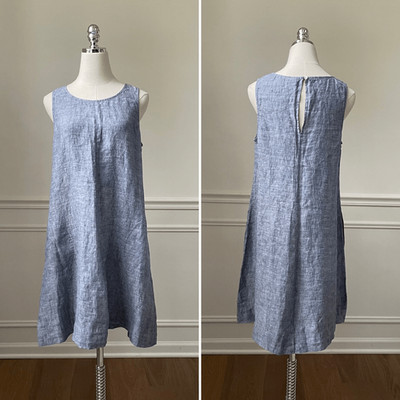 St Tropez West 100% Linen Blue Trapeze Sun Dress S