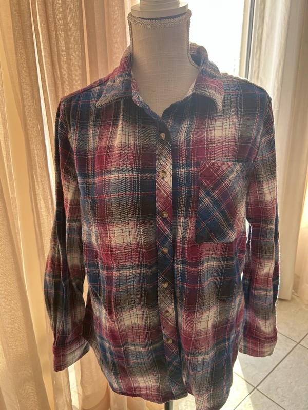 Junior Arizona Long Sleeve Cotton Shirt Large Flannel Look 100% Cotton Grunge