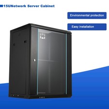Wall Mount IT Server Network Cabinet Rack Enclosure Glass Door Lock 15U