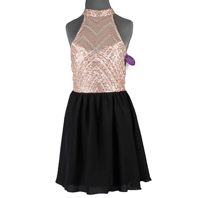 Speechless NEW $57 Sz 11 Pink Rose Black Sequin Open Back 100% Poly Nylon  Dress | eBay