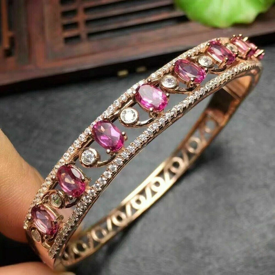 1.50Ct Oval Cut Lab Created sapphire Bangle Bracelet 14k Rose Gold Plated - Image 2 of 4