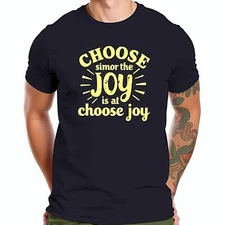 Cotton Short Sleeve T-Shirt with Pale Yellow 'CHOOSE JOY' Design -All-cotton