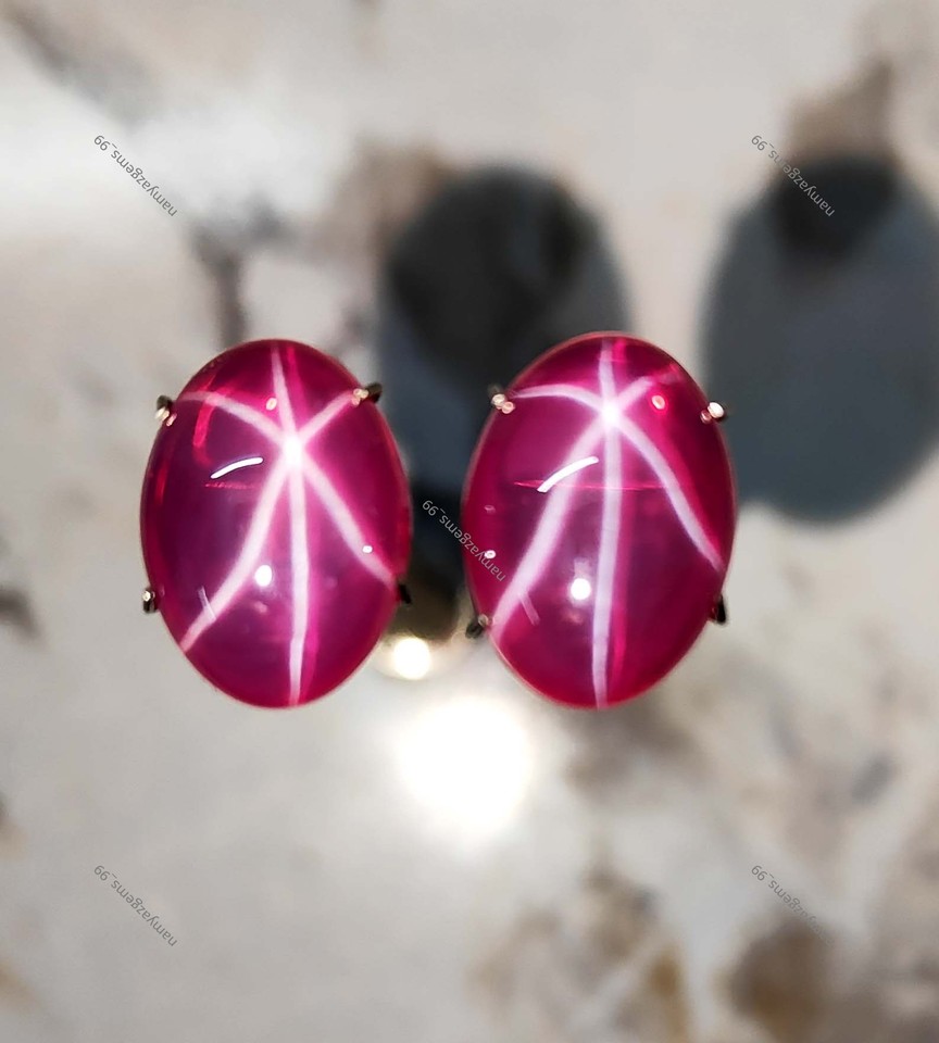 6 Rays NATURAL RED Star Ruby 20 Ct Oval Cabochon CERTIFIED Loose ...
