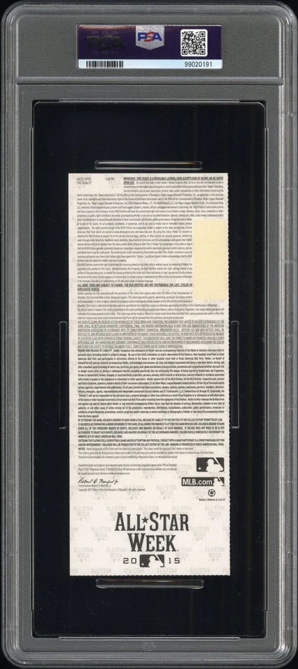 PSA MINT 9 - MIKE TROUT MVP - 2015 MLB BASEBALL ALL-STAR GAME FULL TICKET - Изображение 2 из 3