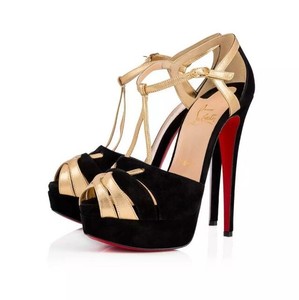 louboutin black and gold heels