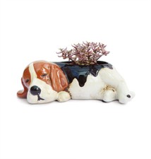 Village Pottery Ceramic Dog Plant Pot Glazed Indoor Planter Beagle Pet Gift