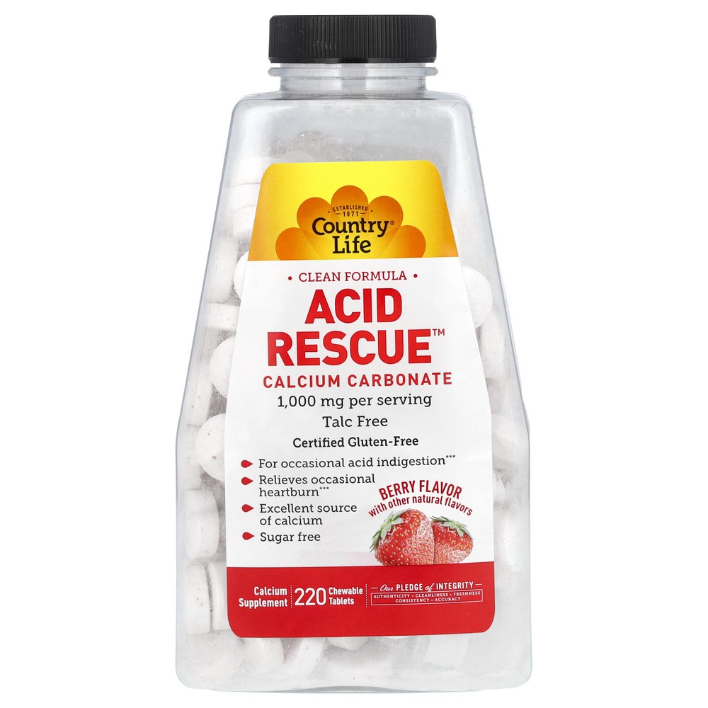 Acid Rescue, Calcium Carbonate, Berry, 1,000 mg , 220 Chewable Tablets (500 mg