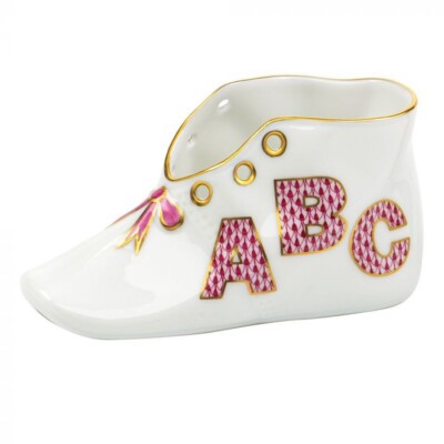 HEREND, BABY SHOE, ABC,  PINK FISHNET,  #07570, BRAND  NEW, MINT & BOX!