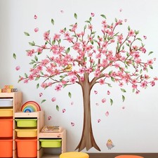 Large Cherry Blossom Tree Wall Decals Pink Peach Flowers Wall Stickers Tree B...