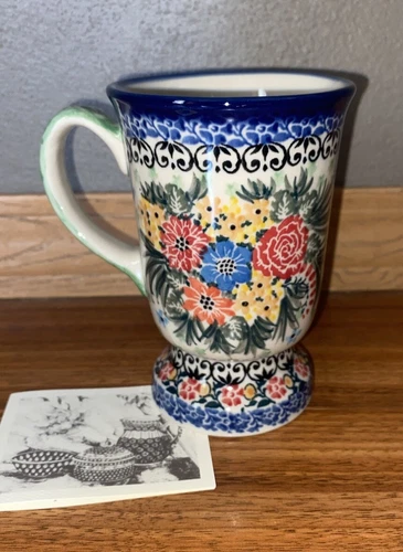 Polish Pottery Unikat T. Liana 3247 8 oz Pedestal Mug /Cup New!