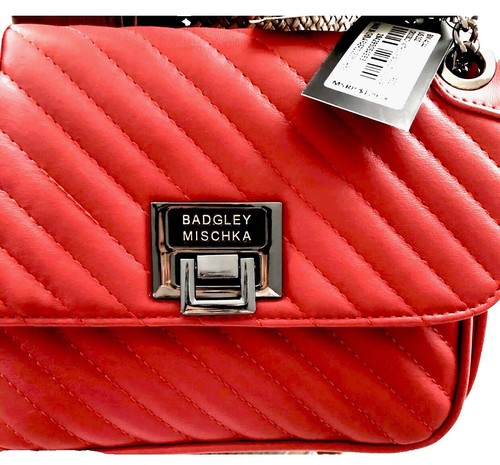 NEW! Badgley Mischka Red Diamond Quilted Gold Studded Vegan  display picture 2
